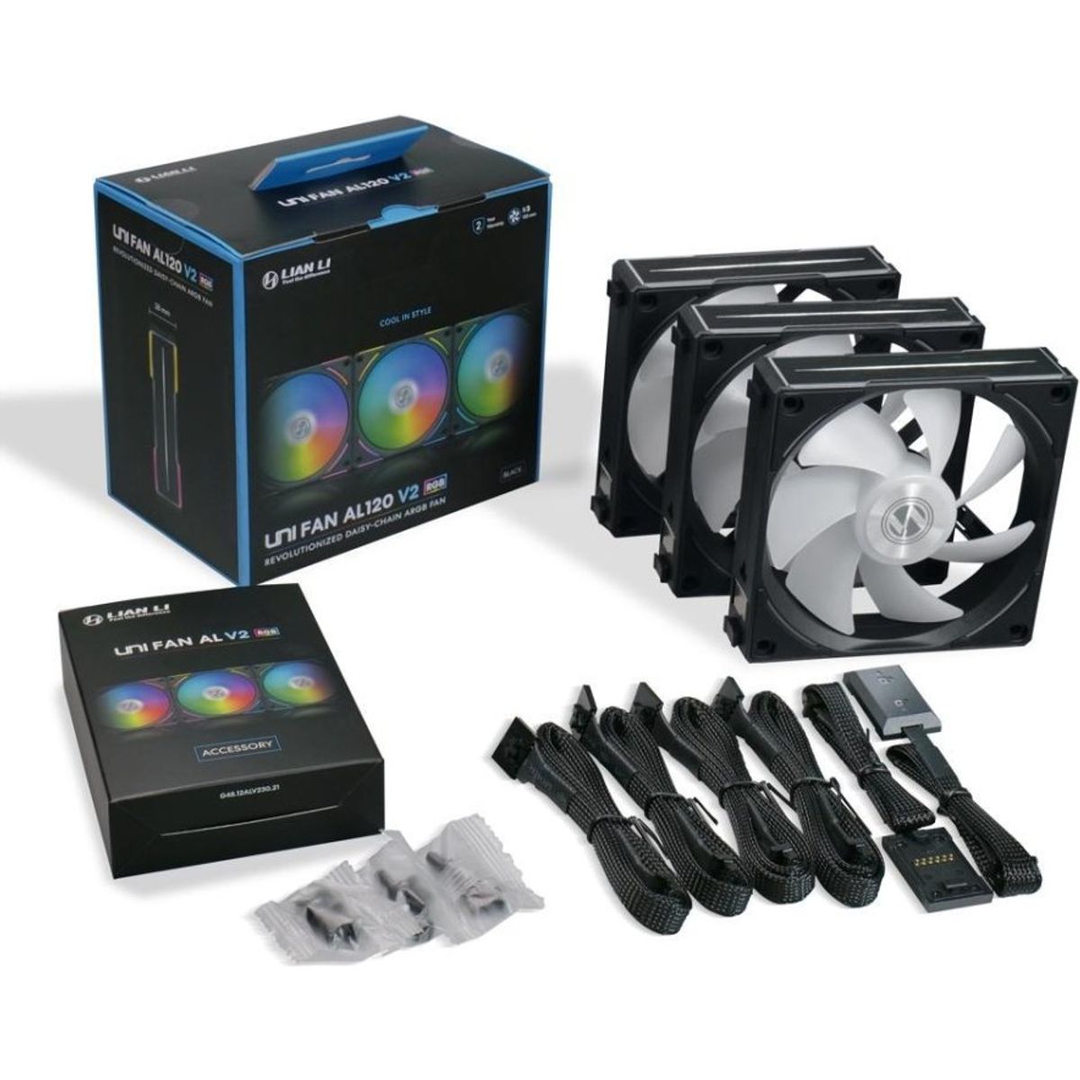 Lian Li UNI Fan AL120 v2 - BLACK - 3-pack & Controller - Computer System Cooling Parts - Gamertech.shop