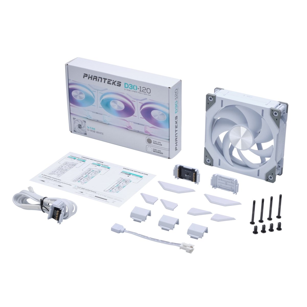 Phanteks D30 Fan - WHITE - 1-pack - D30-120 D-RGB - Computer System Cooling Parts - Gamertech.shop