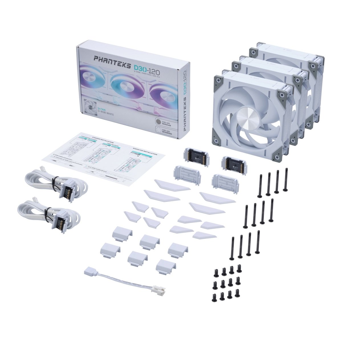 Phanteks D30 Fan - WHITE - 3-pack - D30-120 D-RGB - Computer System Cooling Parts - Gamertech.shop