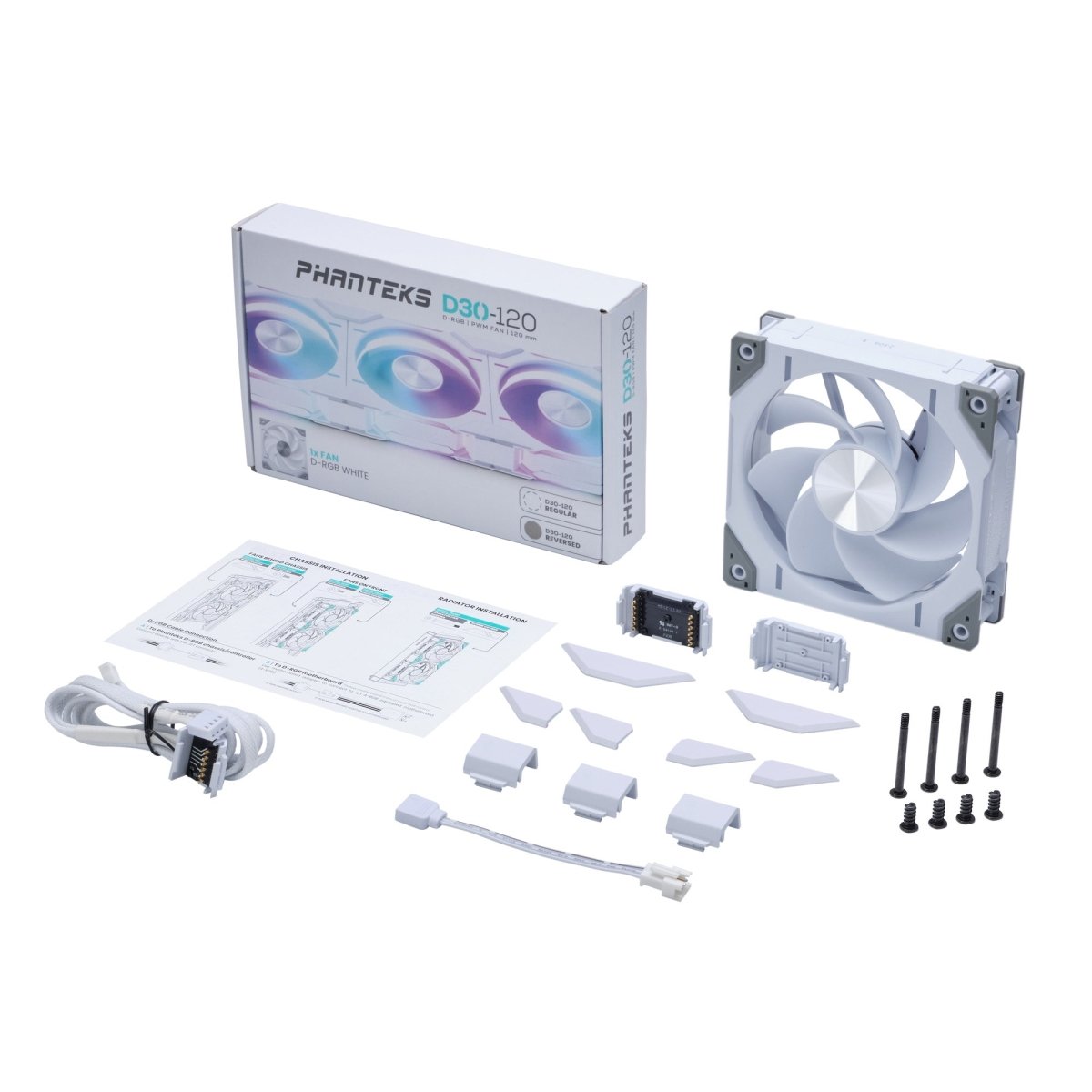 Phanteks D30 REVERSE Fan - WHITE - 1-pack - D30-120 D-RGB - Computer System Cooling Parts - Gamertech.shop