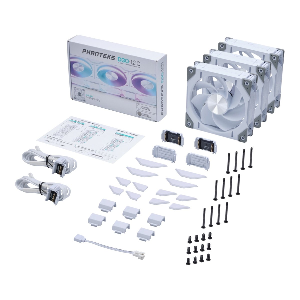 Phanteks D30 REVERSE Fan - WHITE - 3-pack - D30-120 D-RGB - Computer System Cooling Parts - Gamertech.shop