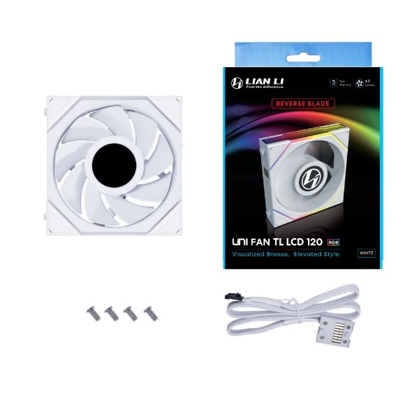 Lian Li UNI Fan TL LCD 120 REVERSE Blade - WHITE - 1-pack - 12RTLLCD1W Gamertech.shop